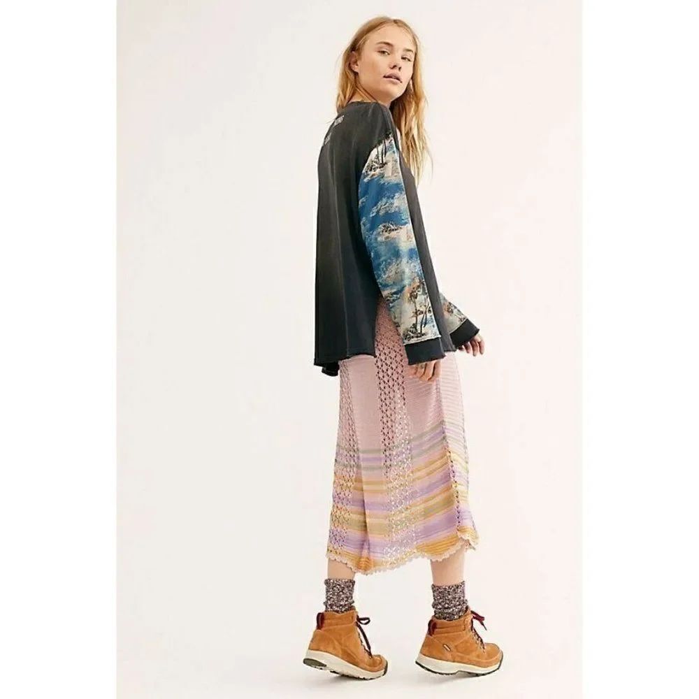 NEW FREE PEOPLE CROCHET KNIT DANNIE HALF SLIP MIDI SKIRT